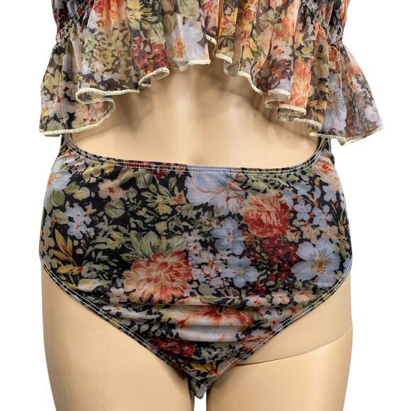 NWT Fashion Nova Girls Brunch Floral Ruffle Mesh Cut Out Bodysuit SZ L - Picture 7 of 11